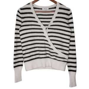 Madewell Black White Striped V-Neck Wrap Sweater Sz XXS